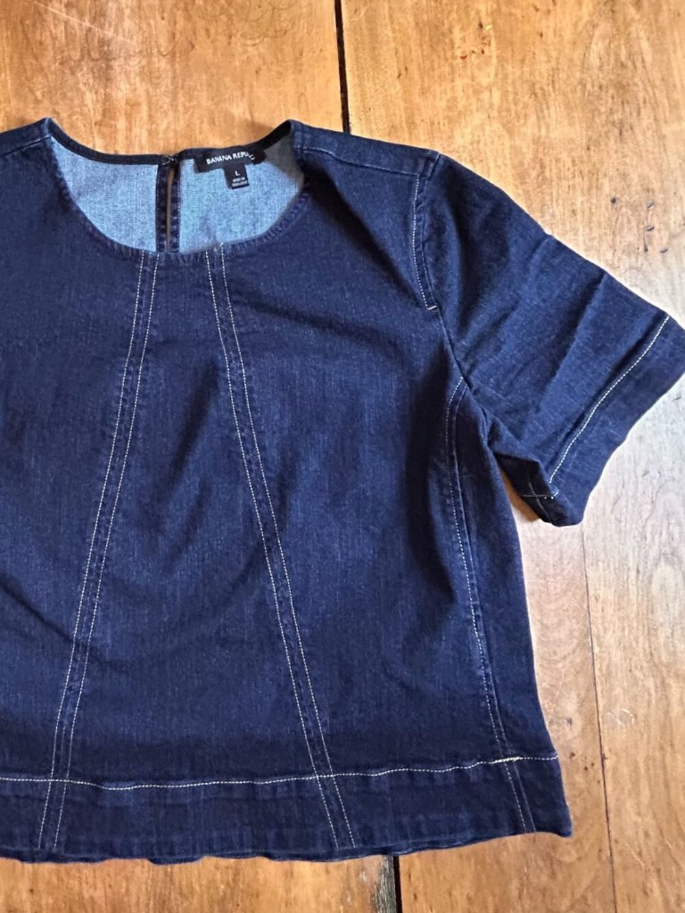 Banana Republic denim top size L contrast stitching boxy fit #office #college